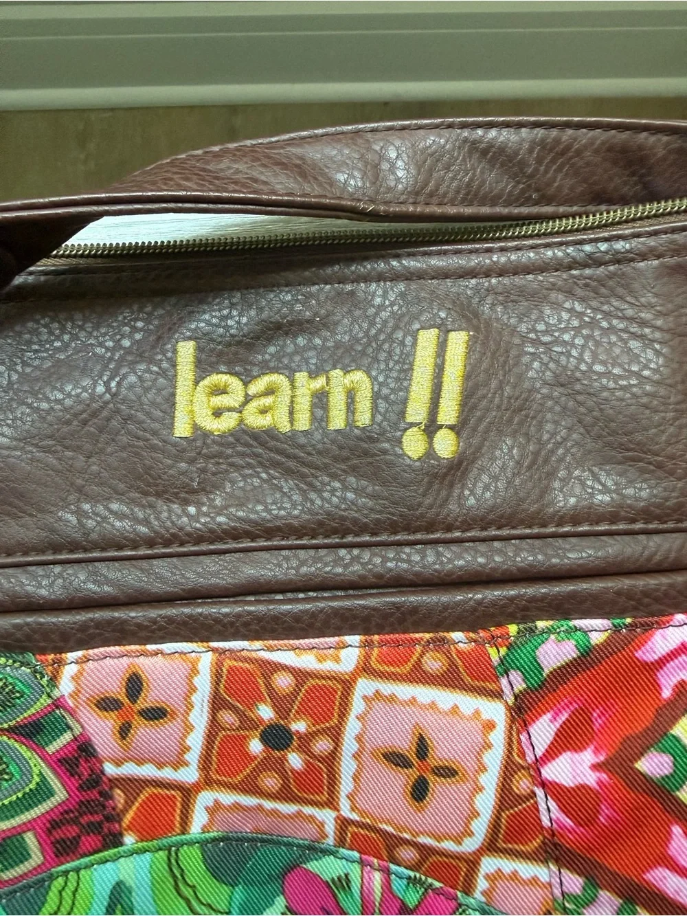Desigual Multicolor Floral Geo Patch Crossbody with Brown Trim - Picture 7 of 17